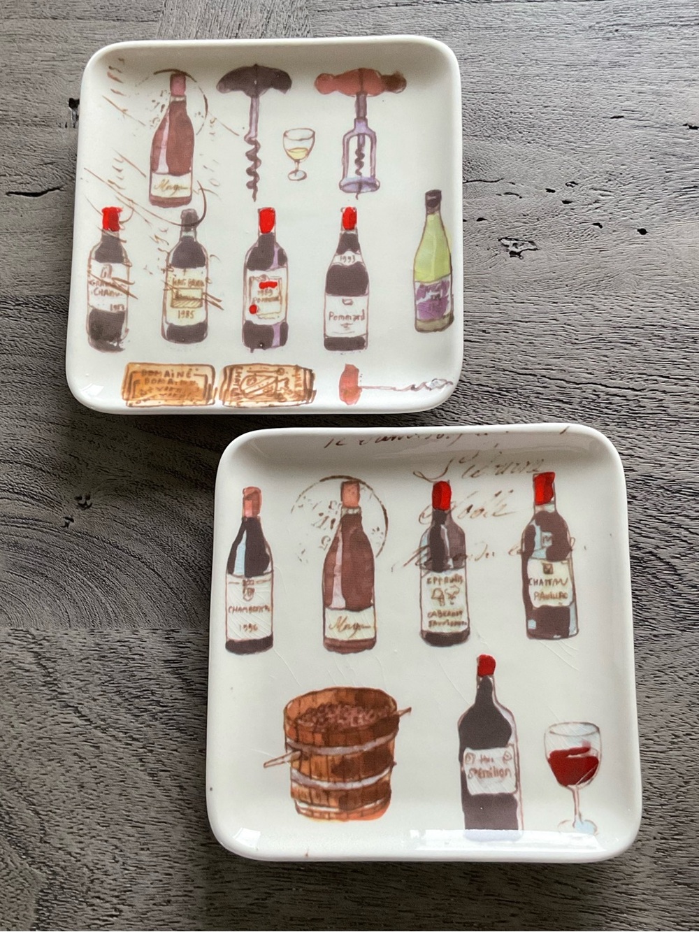 Williams Sonoma Ceramic Wine Themed Appetizer 5” Square Plates, Set of 2